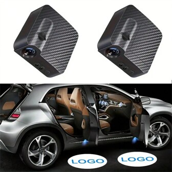 2Pcs Universal Car Door LED Welcome Laser Projector, Ghost Shadow Night Light, Wireless Courtesy Lamp, Battery Powered, For Motor Vehicles, No Battery Included.