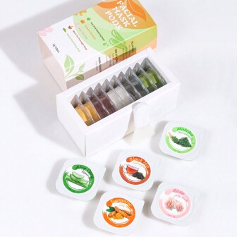 2pcs Turmeric Mud Mask, 2pcs Aloe Vera Repair Mask, 2pcs Red Tea Sleeping Mask, 2pcs Rose Gel Mask, 2pcs Matcha Moisturizing Mask, Mixed Packaging To Meet Daily Travel Skincare Needs