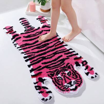  DeramHy Home 1 Piece Cute Tiger Bath Mat For Bathroom, Cute Tiger Cartoon Bath Mats Non Slip Animal Shaped Absorbent Bathtub Rug Bathroom Plush Shower Rugs Home Bathroom Decor Floor Carpet Outdoor Rug Door Mat Fall Decor Bathroom Accessories Back To School Entryway Decor