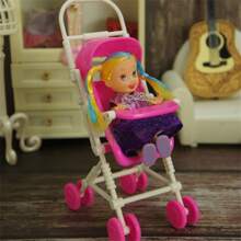1pc Children Toy Doll Cart Plastic Furniture Stroller Girls Classic Toys Trolleys Dolls Accessories(10*8*18cm,Doll Is Not Included)