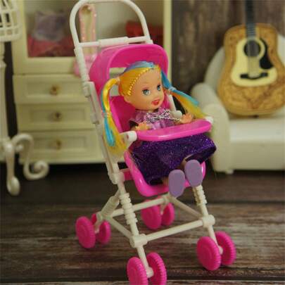 1pc Children Toy Doll Cart Plastic Furniture Stroller Girls Classic Toys Trolleys Dolls Accessories(10*8*18cm,Doll Is Not Included)