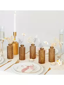 6pcs Glass Flower Vases, 5.2 Inch Tall Mini Rhinestone Vases In Bulk, Small Vases For Decor, Center Pieces, Vintage Bottles For Tabletop, Wedding, Party, Home, Halloween And Decor Gifts Birthday Graduation Home Decor Room Decor Glass Vase - Three Colors - View 6