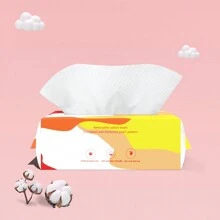 1包/60片一次性柔軟潔膚濕巾用於卸妝、洗臉和護膚，濕/乾雙用面部紙巾 - 黃色 - 查看 2
