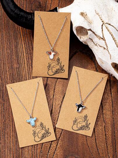 1件西部风格牛皮牛头精致吊坠项链（女士款）