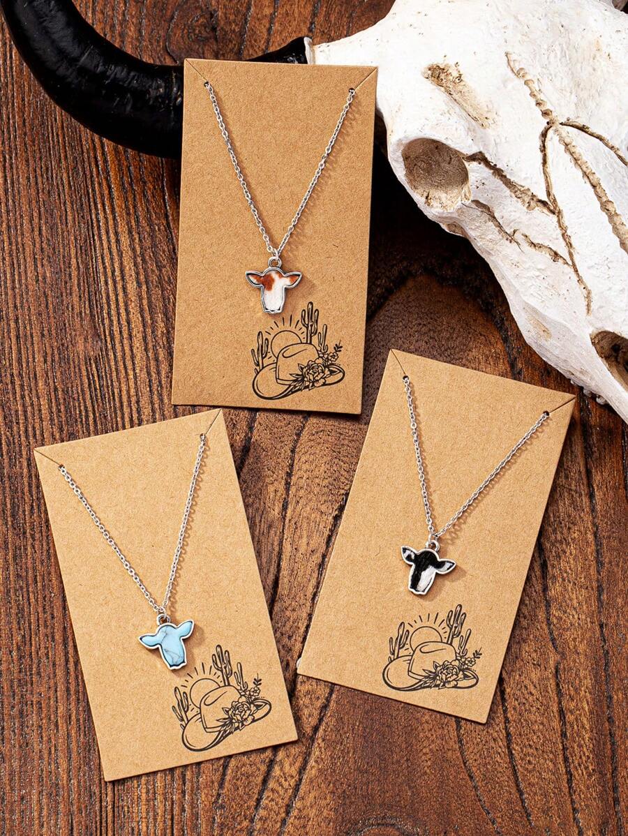 1件西部风格牛皮牛头精致吊坠项链（女士款） - A9535 - 查看 1