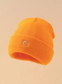 1pc Women's Solid Color Candy-Colored Embroidered Smiling Face Knit Hat, Suitable For Autumn/Winter, Daily Wear And Travel - White - View 6