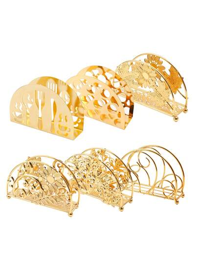 1 יחידה מחזיק מפיות ברזל רטרו חצי עיגול עם דפוס פרחים חלול קישוט למסעדה/בית קפה נייר מגבת אחסון Rackhome עיצוב, ציוד לבית ספר