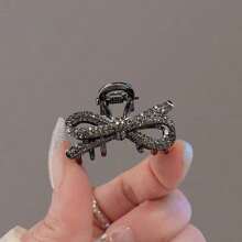 可爱日式水钻蝴蝶结细节发夹，奢华女孩刘海夹，发爪，半绑发卡，小发饰发夹发夹发夹发夹发夹，爪夹秋冬发饰女士度假装扮女士 - 黑色 - 查看 1