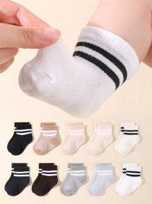10 Pairs Baby Summer Mesh Double Bar Solid Color Daily Casual Short Socks - Multicolor - View 2