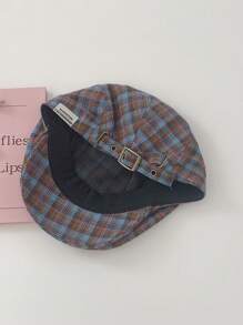 1 件格子帆布报童帽，可翻转格子尖顶帽，复古休闲贝雷帽风格，适合春秋季男女 - 彩色 - 查看 15