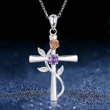 1 mặt dây chuyền hoa hồng thánh giá thanh lịch, quà tặng thời trang và thiết kế cá nhân cho tình yêu - Bạc - Xem 1