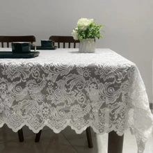 1 pieza Mantel de encaje floral con borlas adecuado para la decoración de la mesa del hogar