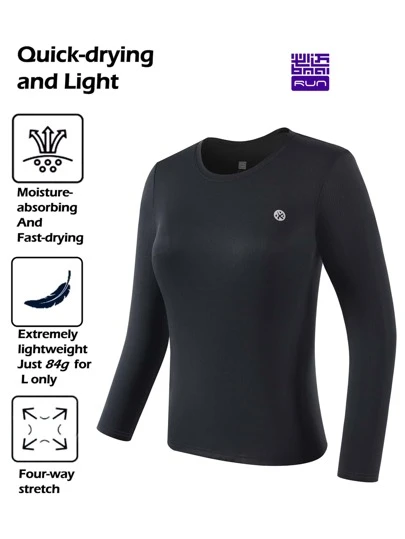  1 Piece Of BMAI Spring And Summer Base Layer Running Magic Cube Quick-Drying Long-Sleeve Women's Round Neck Breathable Sweat-Absorbing Quick-Drying Lightweight T-Shirt, Suitable For Running, Cycling, Fitness, And Other Activities. Compression Shirt
