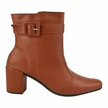 Bota Feminina Cano Médio Bico Quadrado Com Fivela E Zíper Sola Antiderrapante Conforto e Praticidade