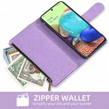 Multi-card Slot Pu Protective Case With Flower Pattern, Compatible With iPhone15/15Plus/15Pro/15Promax & Samsung Series - Violet Purple - View 4