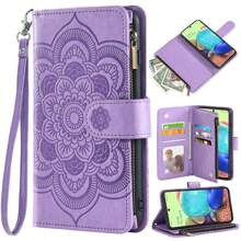 Multi-card Slot Pu Protective Case With Flower Pattern, Compatible With iPhone15/15Plus/15Pro/15Promax & Samsung Series - Violet Purple - View 2
