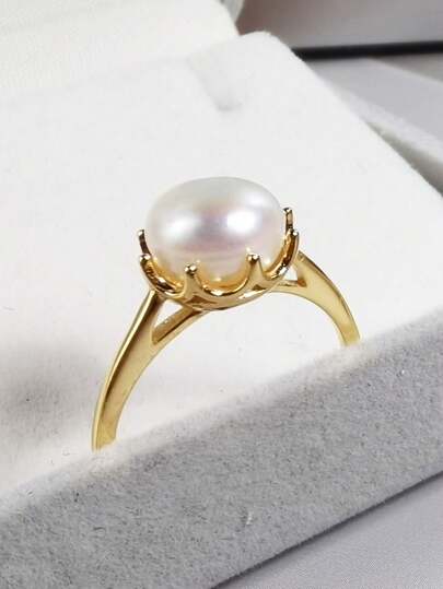 1 Piece 7mm White Cultured Freshwater Pearl And S925 Golden Ring For Bride Jewelry Wedding Party Or Dialy Life