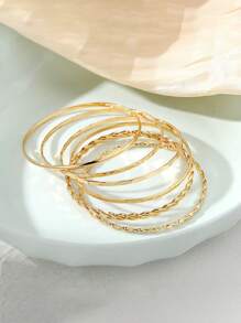6pcs/Set Fashionable Personalized Geometric Multi-Layered Bracelet Set For Women, Daily Wear - Gold - View 3