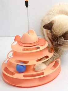 1套自動貓玩具，帶有羽毛誘餌棒的空間轉盤球，適用於消除無聊的寵物貓玩物 - 彩色 - 查看 2