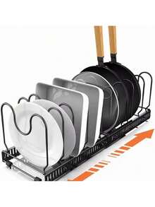 Estante ajustable para tapas de olla, organizador de cacerolas para cocina ,Organizador de ollas y sartenes expandible para gabinete - Blanco - Ver 6