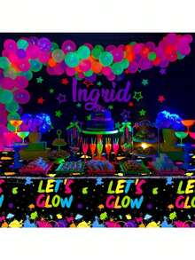 1pc Disposable Glow In The Dark Neon Theme Tablecloth, Birthday Party, Night-Time Concert Decoration - Black - View 6