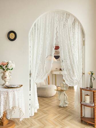 無需鑽孔的隔斷窗簾，適用於家庭廚房浴室臥室隔風防塵罩，保溫門簾，法式花邊彈性伸縮桿窗簾，適用於客廳