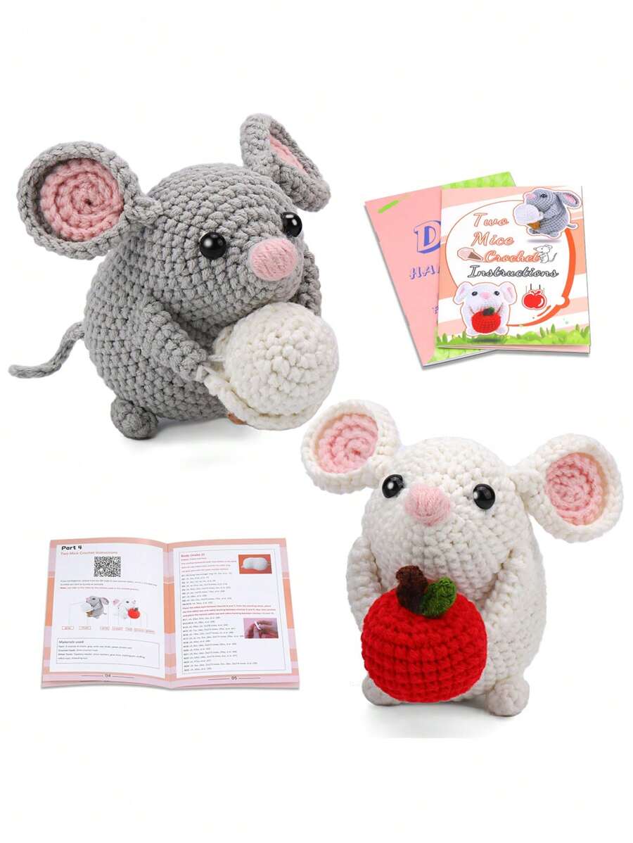 2pcs Crochet Hamster Family Amigurumi Set, Including Step-By-Step Video