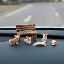 Miniature Corgi Resin Car Decoration, 1pc, Birthday Gift Micro Landscape Ornament, Unique Artwork, Tesla Screen Cute Decoration, Super Cute Birthday Gifts Graduation - Multicolor - View 4