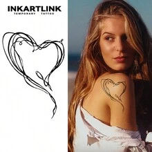 INKARTLINK 1入組8*10cm心形草本汁紋身貼紙，紋身，15天紋身，半永久性紋身，逼真假紋身，可持續1-2週
