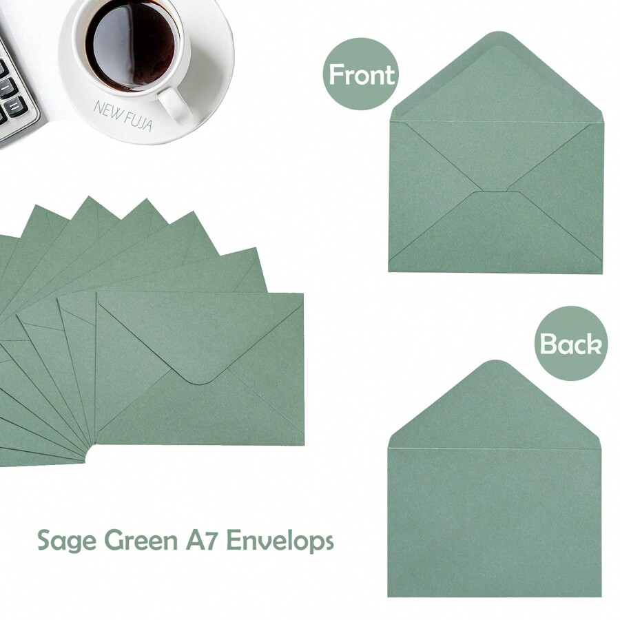 50Pack SelfAdhesive Sage Green A7 Envelopes For 5" X 7" Wedding