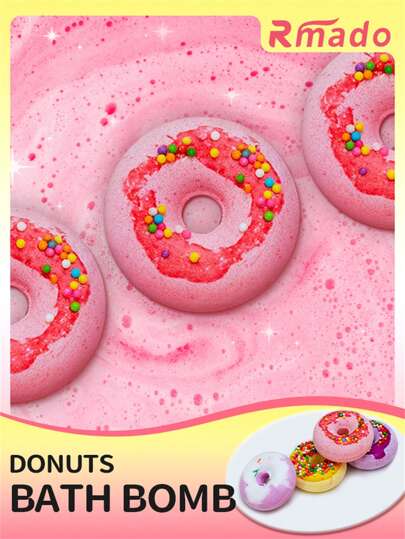 4 piezas de Bolas de Sal de Baño con Forma de Pastel - Bombas de Baño y Vaporizadores de Ducha con Aceites Esenciales Naturales - Hidrata la Piel y Alivia el Estrés - Regalo Ideal para Ella, Esposa, Novia, Madre e Hijos (Niños y Niñas)