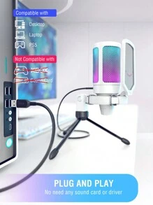 FIFINE AmpliGame USB Microphone, PC Gaming Recording Desktop Laptop Mic, RGB Streaming Podcasting Condenser Mic - White - View 5