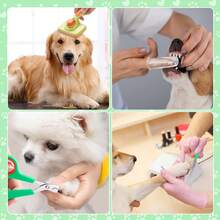 8入組寵物美容套件，包含寵物指甲剪和指甲修整梳、跳蚤梳、寵物洗髮水沐浴刷、寵物除毛刷、毛結梳、矽膠牙刷 - 綠色 - 查看 3