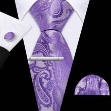 Cravate florale violette royale pour hommes, ensemble de cravate de luxe en soie jacquard avec mouchoir pour mariage et soirée