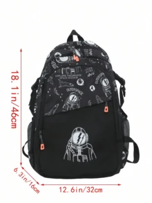 1pc Large Capacity Travel Backpack, Laptop Backpack, Astronaut Printed School Bag For Primary School - Black - View 2