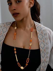 1pc Bohemian Style Gold Plated Geometric Shapes Combination Long Necklace - Necklace - View 6