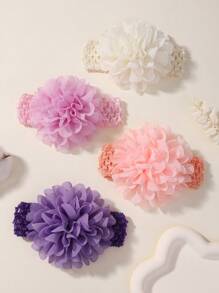 4pcs/Pack Solid Color Chiffon Flower Baby Headbands Love Valentine - Multicolor - View 3