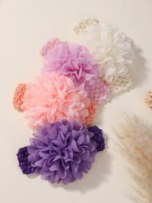 4pcs/Pack Solid Color Chiffon Flower Baby Headbands Love Valentine - Multicolor - View 2