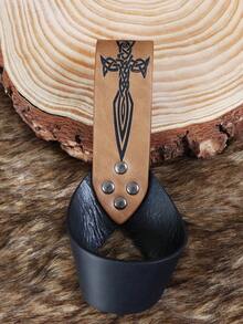 1pc Medieval Sword Scabbard Retro Sword Handle Leather Cover Knife Accessory Belt Loop - Multicolor - View 4