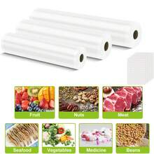 3 卷真空封口袋，真空密封膜，带标签的食品真空袋，适用于所有真空封口机，用于真空低温烹饪冷冻袋（真空袋卷 *3 + 标签 *10），储物，厨房收纳，厨房用品，房间装饰，家居装饰。 - 白色 - 查看 1
