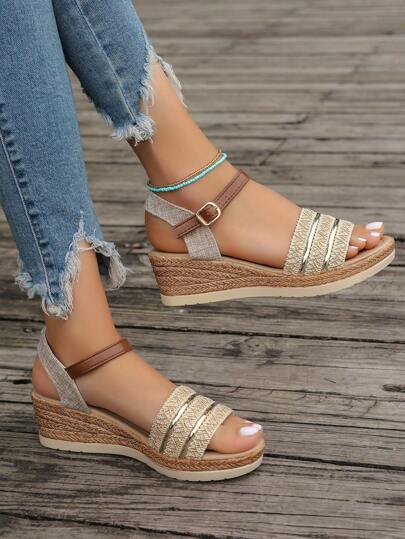 Women's Wedge Waterproof Platform Sandals, New Summer Outdoor Fashion Thick Heel Flat Strap Buckle Ladies High Heels
