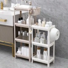 Bathroom Floor Standing Storage Rack, Toilet Wash Basin Shelf, Multi-Layer Organizer For Narrow Space - White - View 1
