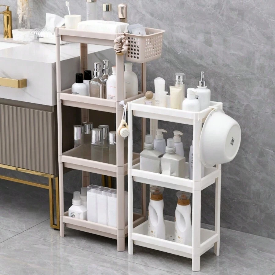 Bathroom Floor Standing Storage Rack, Toilet Wash Basin Shelf, Multi-Layer Organizer For Narrow Space - White - View 1