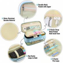 Dual Side Pencil Case Large Capacity Pencil Case Organizer; Double Zipper Storage Bag; Big Pencil Pouch - Xanh nhạt - Xem 4