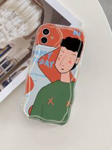 1pc Orange Stripe Letter Pattern 3D Cream Texture Personalized Phone Case Compatible With Apple/Compatible With Samsung/Compatible With Xiaomi/Redmi/Infinix/OPPO/VIVO/Realme - Clear - View 2