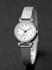 女士网状表带时尚简约数字表盘石英表 + 8 形珠宝套装（3 件/套）作为返校学生的礼物 - 銀色 - 查看 9