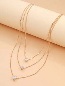 1pc Stylish & Elegant Multi-Layer Necklace With Rhinestone Heart, Star, And Teardrop Pendants, Perfect For Festivals, Holidays, Parties, Dates, And Daily Wear