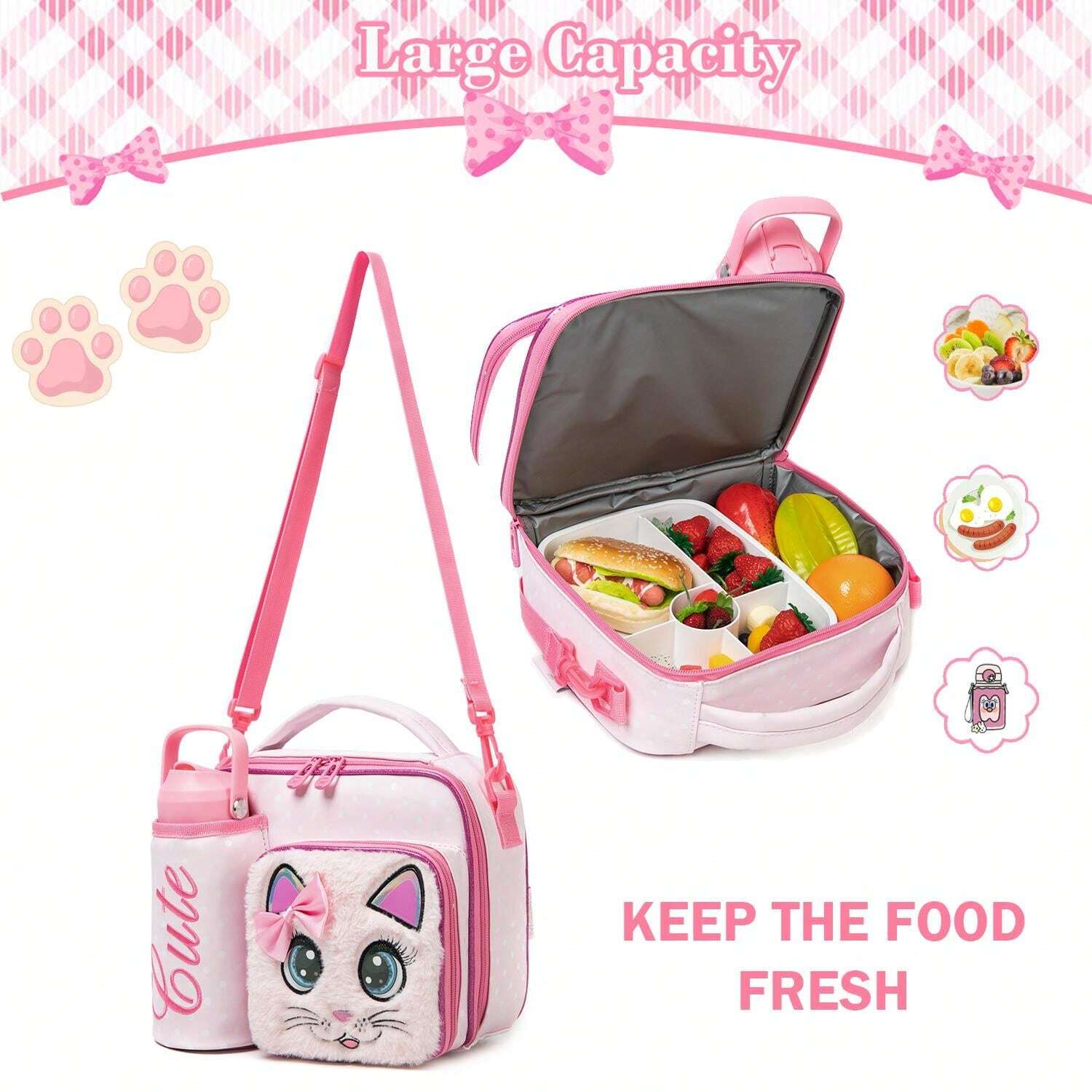 1pc Cute Cat Style Lunch Bag For Elementary And Middle School Students