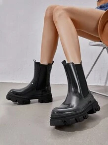 Women's Platform Chelsea Boots Lug Sole Combat Mid Calf Slip On Chunky Ankle Booties - 黑色 - 查看 5