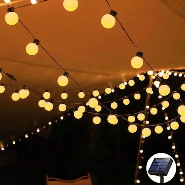 1pc LED Solar Powered Waterproof G50 White Round Bulb String Light For Outdoor Camping Tent Canopy Decor, Patio Garden, Halloween, Christmas Party Atmosphere Light Fall Decor House Decor Outdoor Decor